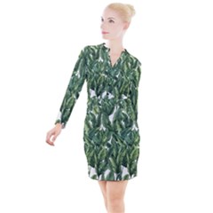 Green Banana Leaves Button Long Sleeve Dress by goljakoff