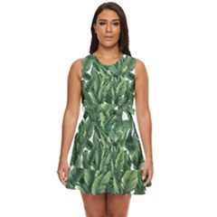 Green Banana Leaves Waist Tie Tier Mini Chiffon Dress by goljakoff