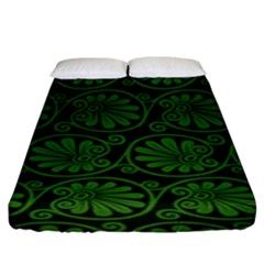 Green Floral Pattern Floral Greek Ornaments Fitted Sheet (king Size) by nateshop