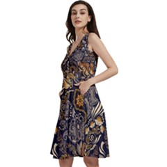 Paisley Texture, Floral Ornament Texture Sleeveless V-neck Skater Dress With Pockets by nateshop