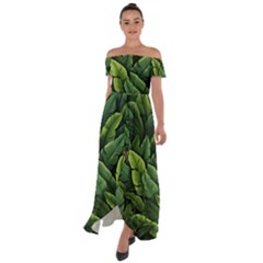 Green Leaves Off Shoulder Open Front Chiffon Dress by goljakoff