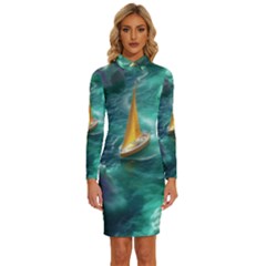 Countryside Landscape Nature Long Sleeve Shirt Collar Bodycon Dress by Cemarart