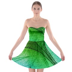 3d Leaves Texture Sheet Blue Green Strapless Bra Top Dress by Cemarart