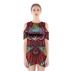 Colorful Owl Art Red Owl Shoulder Cutout One Piece Dress by Bedest