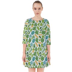 Leaves Tropical Background Pattern Green Botanical Texture Nature Foliage Smock Dress by Maspions