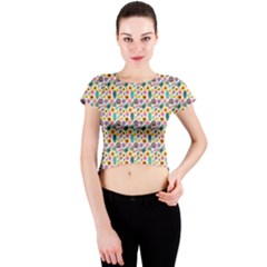 Floral Flowers Leaves Tropical Pattern Crew Neck Crop Top by Maspions