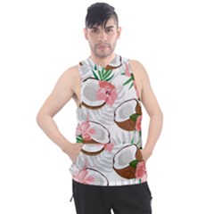 Seamless Pattern Coconut Piece Palm Leaves With Pink Hibiscus Men s Sleeveless Hoodie by Apen