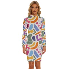 Abstract Pattern Background Long Sleeve Shirt Collar Bodycon Dress by Maspions