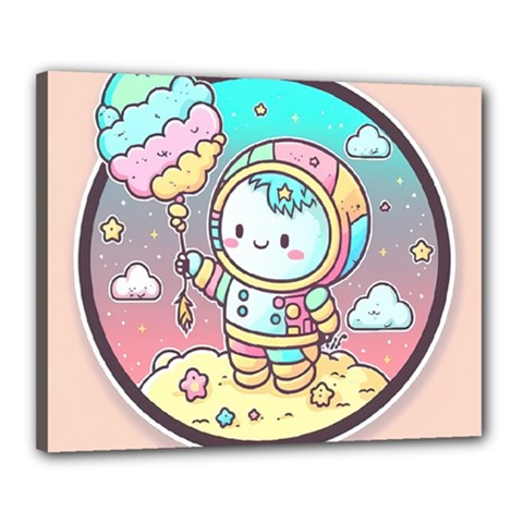 Boy Astronaut Cotton Candy Childhood Fantasy Tale Literature Planet Universe Kawaii Nature Cute Clou Canvas 20  X 16  (stretched) by Maspions