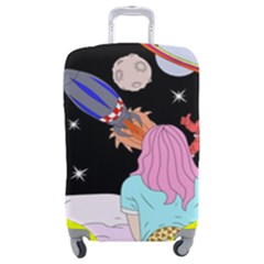 Girl Bed Space Planets Spaceship Rocket Astronaut Galaxy Universe Cosmos Woman Dream Imagination Bed Luggage Cover (medium) by Maspions