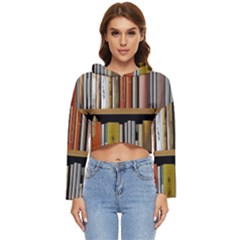Book Nook Books Bookshelves Comfortable Cozy Literature Library Study Reading Reader Reading Nook Ro Women s Lightweight Cropped Hoodie by Maspions