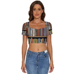 Book Nook Books Bookshelves Comfortable Cozy Literature Library Study Reading Reader Reading Nook Ro Short Sleeve Square Neckline Crop Top  by Maspions