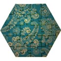 European Pattern, Blue, Desenho, Retro, Style Wooden Puzzle Hexagon View1