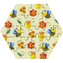 Seamless Honey Bee Texture Flowers Nature Leaves Honeycomb Hive Beekeeping Watercolor Pattern Wooden Puzzle Hexagon View1
