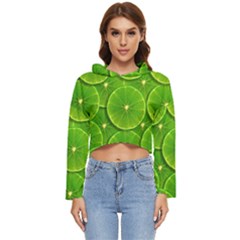 Lime Textures Macro, Tropical Fruits, Citrus Fruits, Green Lemon Texture Women s Lightweight Cropped Hoodie by nateshop