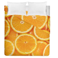 Oranges Textures, Close-up, Tropical Fruits, Citrus Fruits, Fruits Duvet Cover Double Side (queen Size) by nateshop