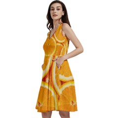 Oranges Textures, Close-up, Tropical Fruits, Citrus Fruits, Fruits Sleeveless V-neck Skater Dress With Pockets by nateshop
