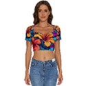 Hibiscus Flowers Colorful Vibrant Tropical Garden Bright Saturated Nature Short Sleeve Square Neckline Crop Top  View1