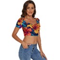 Hibiscus Flowers Colorful Vibrant Tropical Garden Bright Saturated Nature Short Sleeve Square Neckline Crop Top  View3