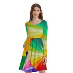 Bring Colors To Your Day Long Sleeve Knee Length Skater Dress With Pockets by elizah032470