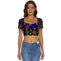 Pattern Repetition Snail Blue Short Sleeve Square Neckline Crop Top  by Maspions