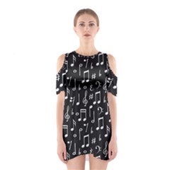 Chalk Music Notes Signs Seamless Pattern Shoulder Cutout One Piece Dress by Ravend