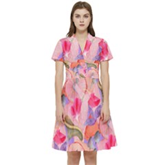 Pink Glowing Flowers Short Sleeve Waist Detail Dress by Sparkle
