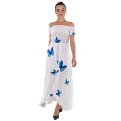Butterfly-blue-phengaris Off Shoulder Open Front Chiffon Dress by saad11