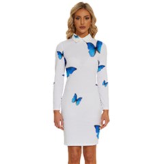 Butterfly-blue-phengaris Long Sleeve Shirt Collar Bodycon Dress by saad11