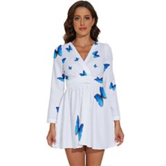Butterfly-blue-phengaris Long Sleeve V-neck Chiffon Dress  by saad11