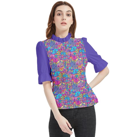 Floral Colorful  Frill Neck Blouse by flowerland