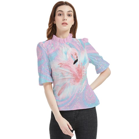 Flamingo Frill Neck Blouse by flowerland
