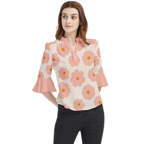 Cute Pink Flowers  Loose Horn Sleeve Chiffon Blouse by flowerland