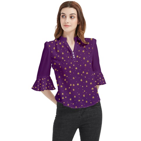 Pattern Seamless Gold Stars Loose Horn Sleeve Chiffon Blouse by flowerland
