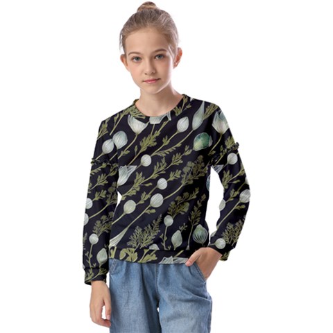 Sea Weed Salt Water Kids  Long Sleeve T-shirt With Frill  by Maspions