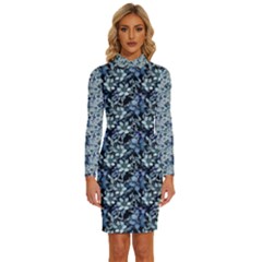 Blue Roses 1 Blue Roses 2 Long Sleeve Shirt Collar Bodycon Dress by DinkovaArt