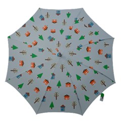 House Trees Pattern Background Hook Handle Umbrellas (large) by Maspions