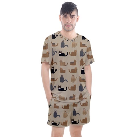Cat Pattern Texture Animal Men s Mesh T-shirt And Shorts Set by Maspions