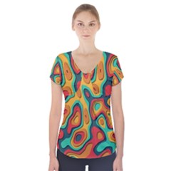 Paper Cut Abstract Pattern Short Sleeve Front Detail Top by Maspions