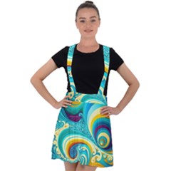 Abstract Waves Ocean Sea Whimsical Velvet Suspender Skater Skirt by Maspions