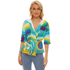 Abstract Waves Ocean Sea Whimsical Lightweight Drawstring Hooded Top by Maspions