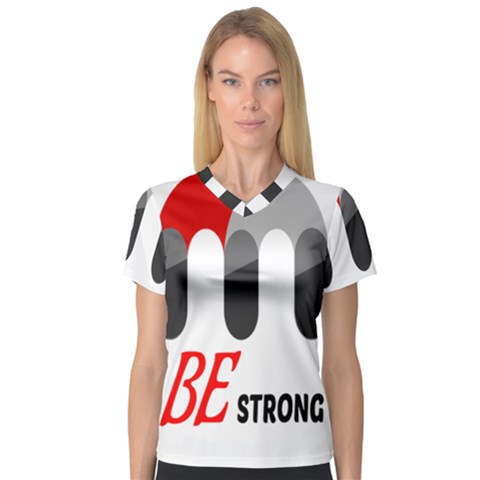 Be Strong  V-neck Sport Mesh T-shirt by Raju