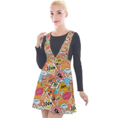 Pop Culture Abstract Pattern Plunge Pinafore Velour Dress by designsbymallika
