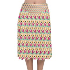 Summer Watermelon Pattern Velvet Flared Midi Skirt by designsbymallika