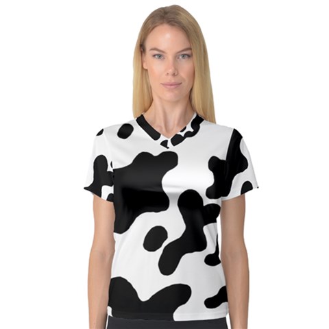 Cow Pattern V-neck Sport Mesh T-shirt by Ket1n9
