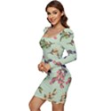 Berries Flowers Pattern Print Women Long Sleeve Ruched Stretch Jersey Dress View3