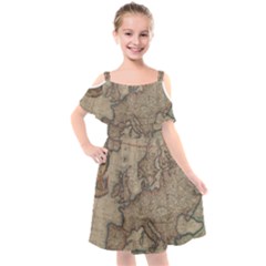 Old Vintage Classic Map Of Europe Kids  Cut Out Shoulders Chiffon Dress by Paksenen