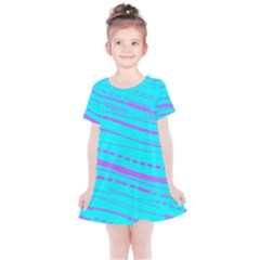 Wave Stripe Pattern Design Aqua Kids  Simple Cotton Dress by Ndabl3x