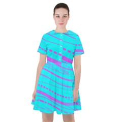 Wave Stripe Pattern Design Aqua Sailor Dress by Ndabl3x