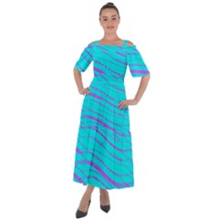 Wave Stripe Pattern Design Aqua Shoulder Straps Boho Maxi Dress  by Ndabl3x